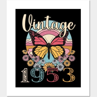 Floral Butterfly Retro Vintage 1953 70th Birthday Posters and Art